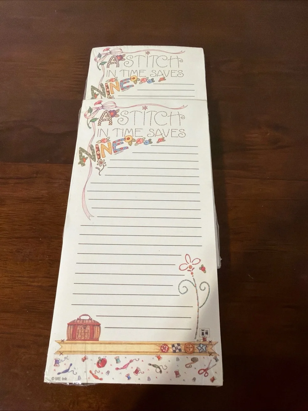 2 New Mary Engelbreit Magnetic Note Or List Pad 2003 Stitch In Time Saves Nine